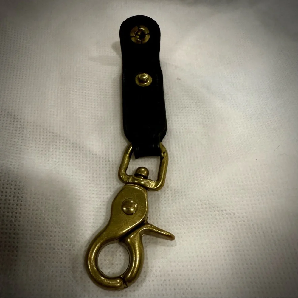 Coach Vintage Black leather Brass Trigger Snap Keychain